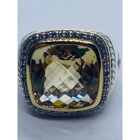 David Yurman Albion Citrine 18K Silver Diamond Ring - Picture 11 of 16